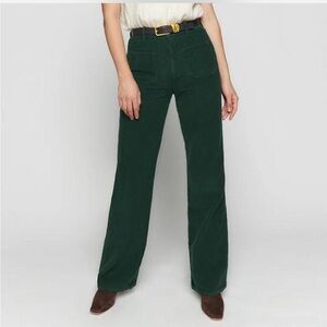 Reformation Alyssa High Rise Wide Leg Corduroy Pants - Forest Green